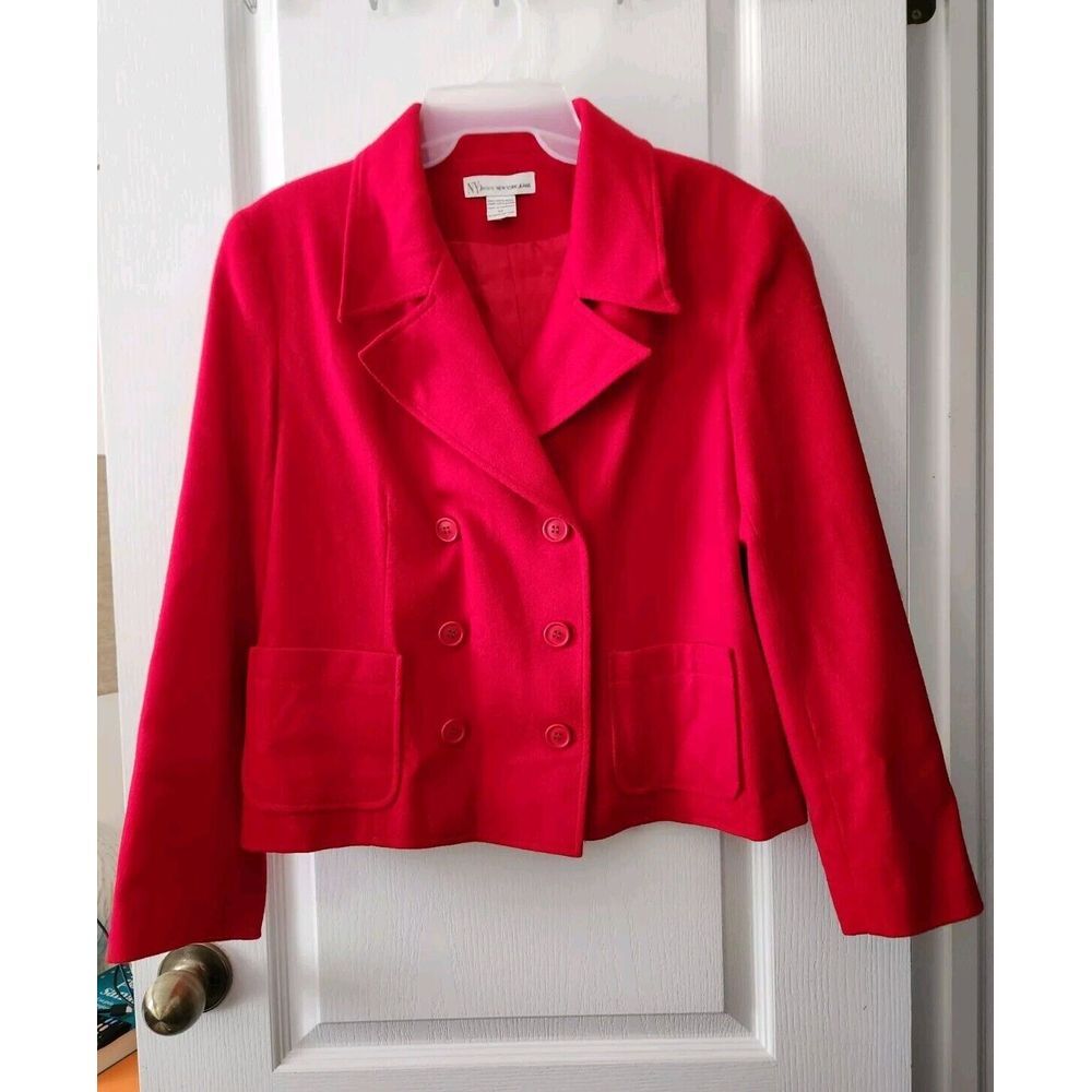 NY Jeans Women's 100% wool double breasted cropped blazer jacket Red Size‎ M